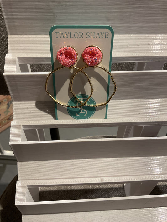 TS03 Baby Pink Glitter Top Hoops