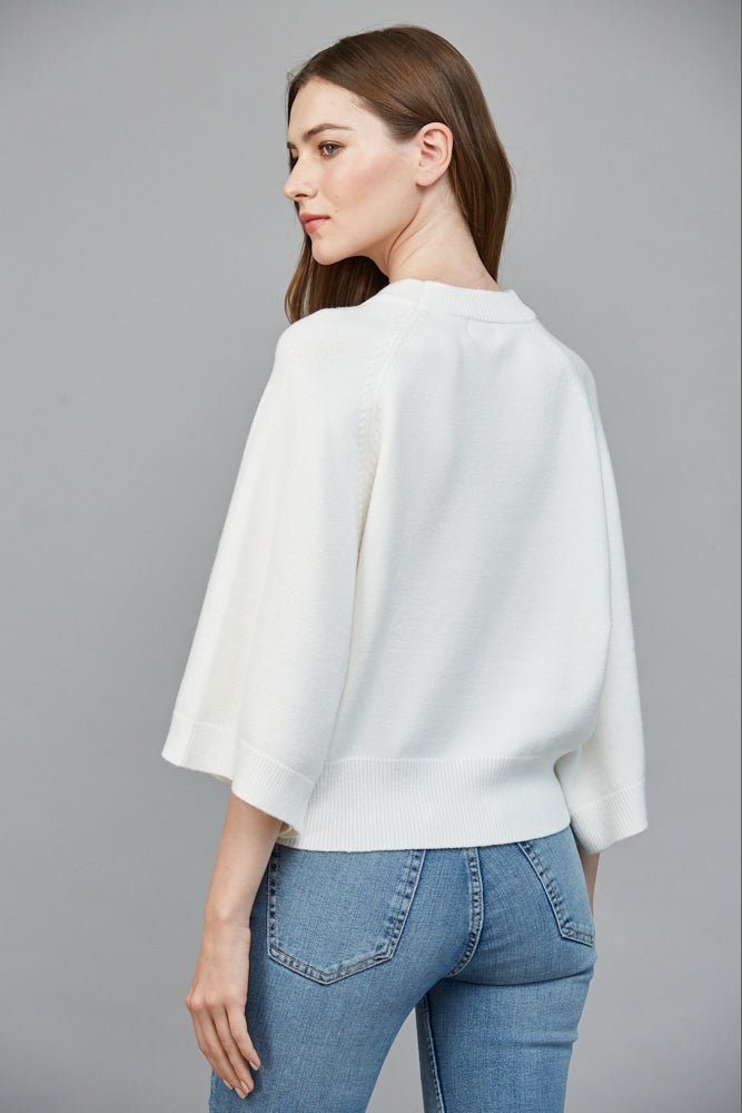 Cream Wide Raglan Sleeve Crew Neck Sweater