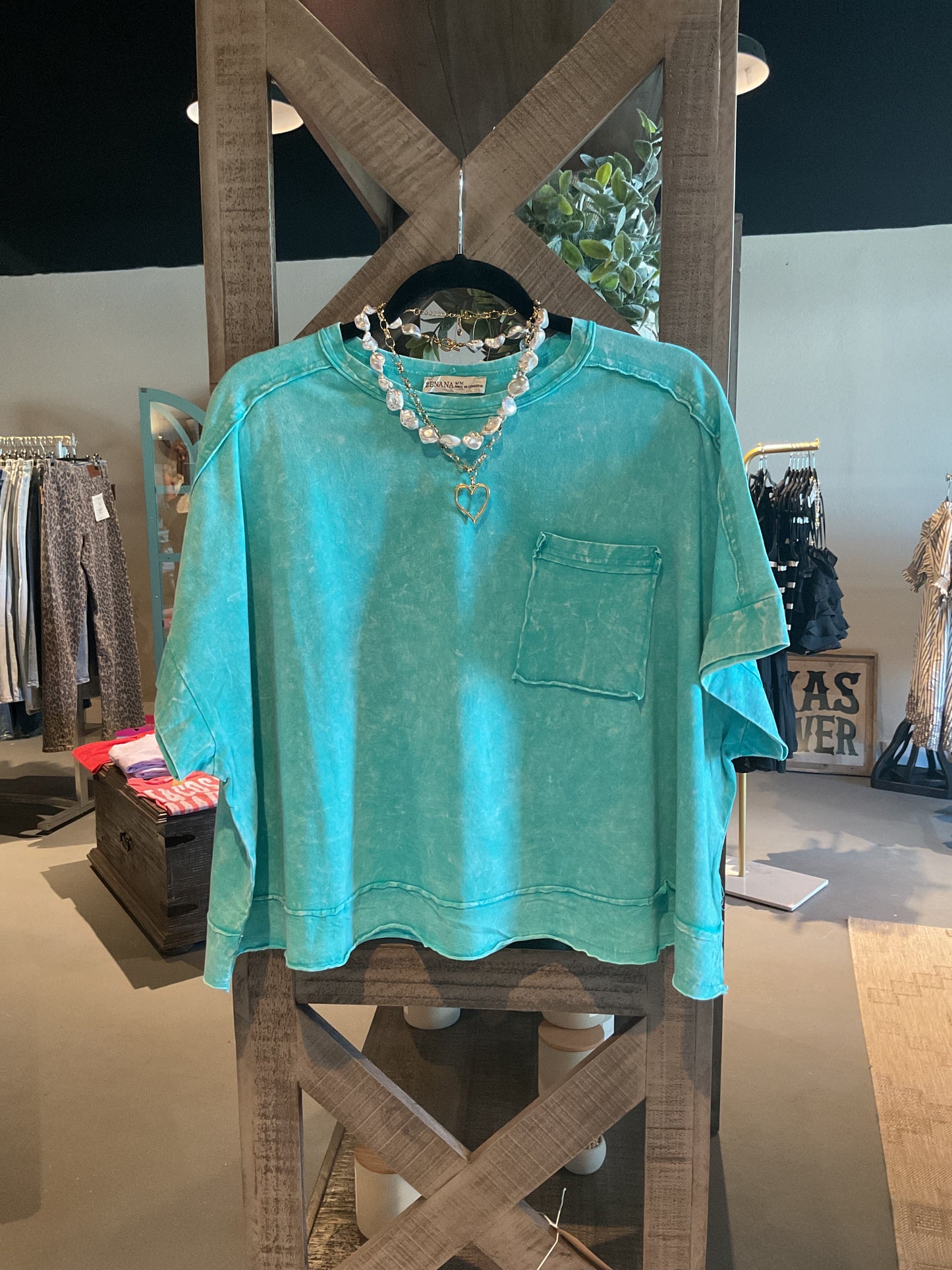 ZN54 Turquoise Halo Snow Washed Oversized Crop Box Tee