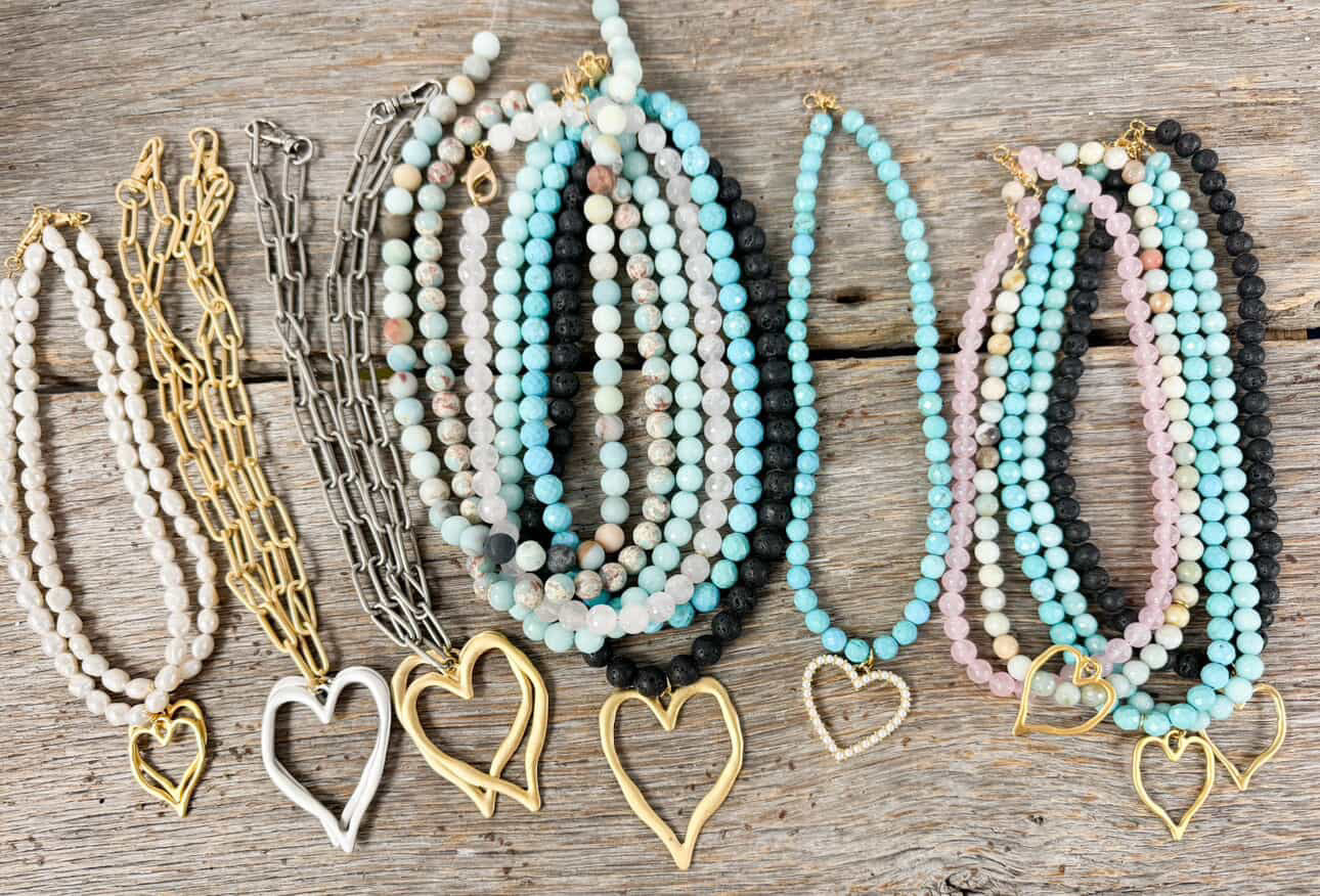 Aqua Jade 8mm Gemstone Necklace with Heart