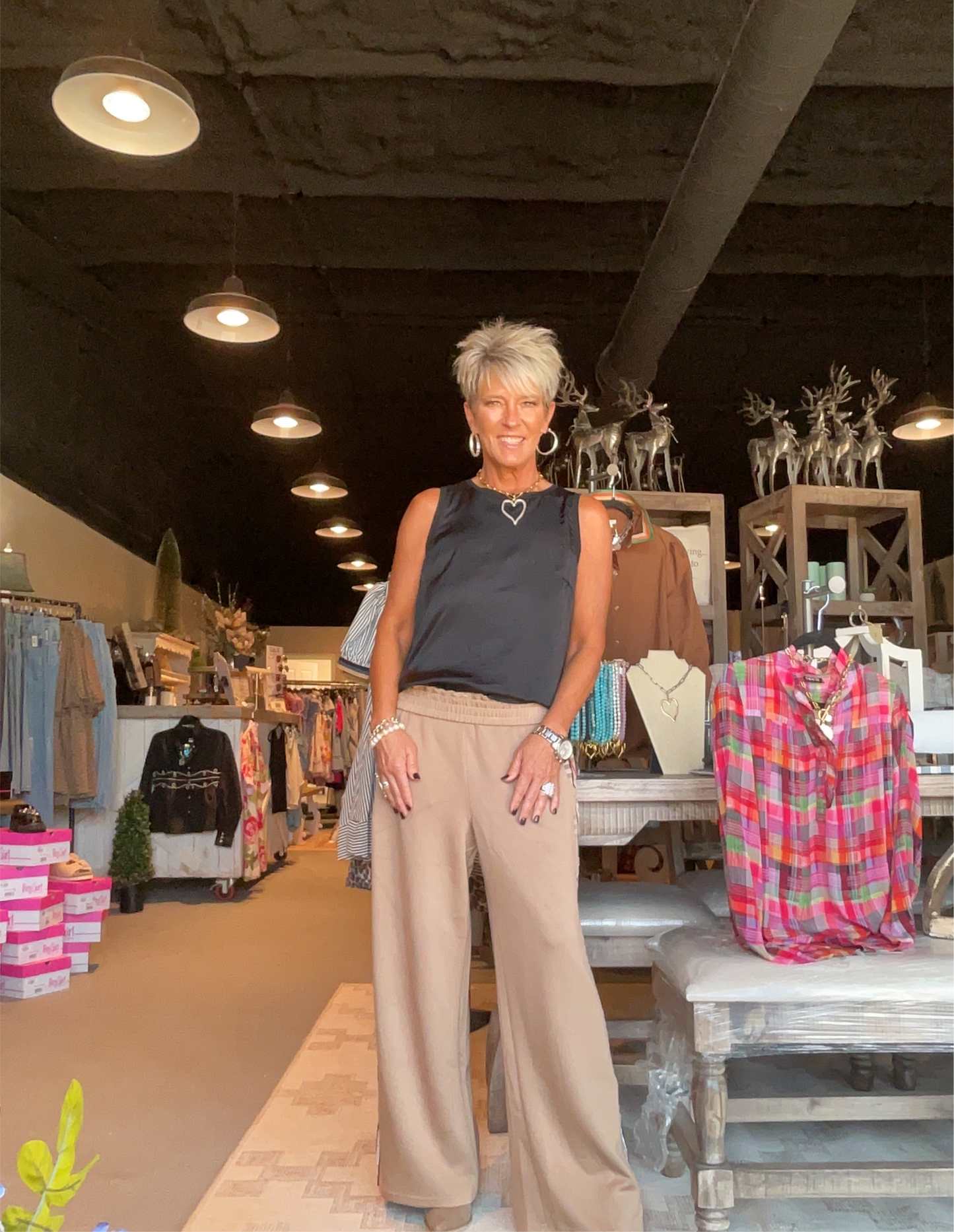 Taupe Pants with Plaid Stripe