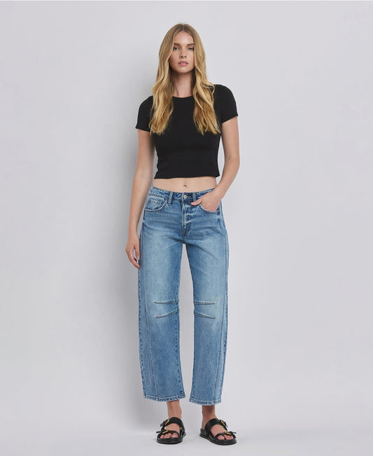 High Rise Dart Structured Fit Barrel Jeans