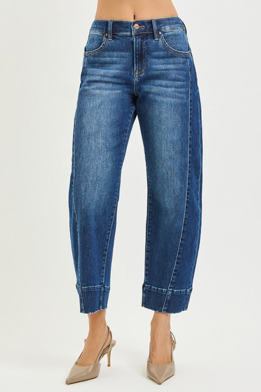 Slouchy Cropped Barrel Jean with Back Elastic Waist