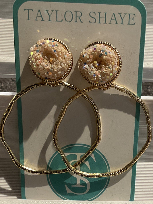 TS07 Peach Confetti Glitter Top Hoops