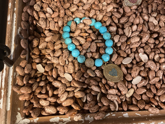 Small Heart Disk on 10MM Gemstone Beads Bracelet