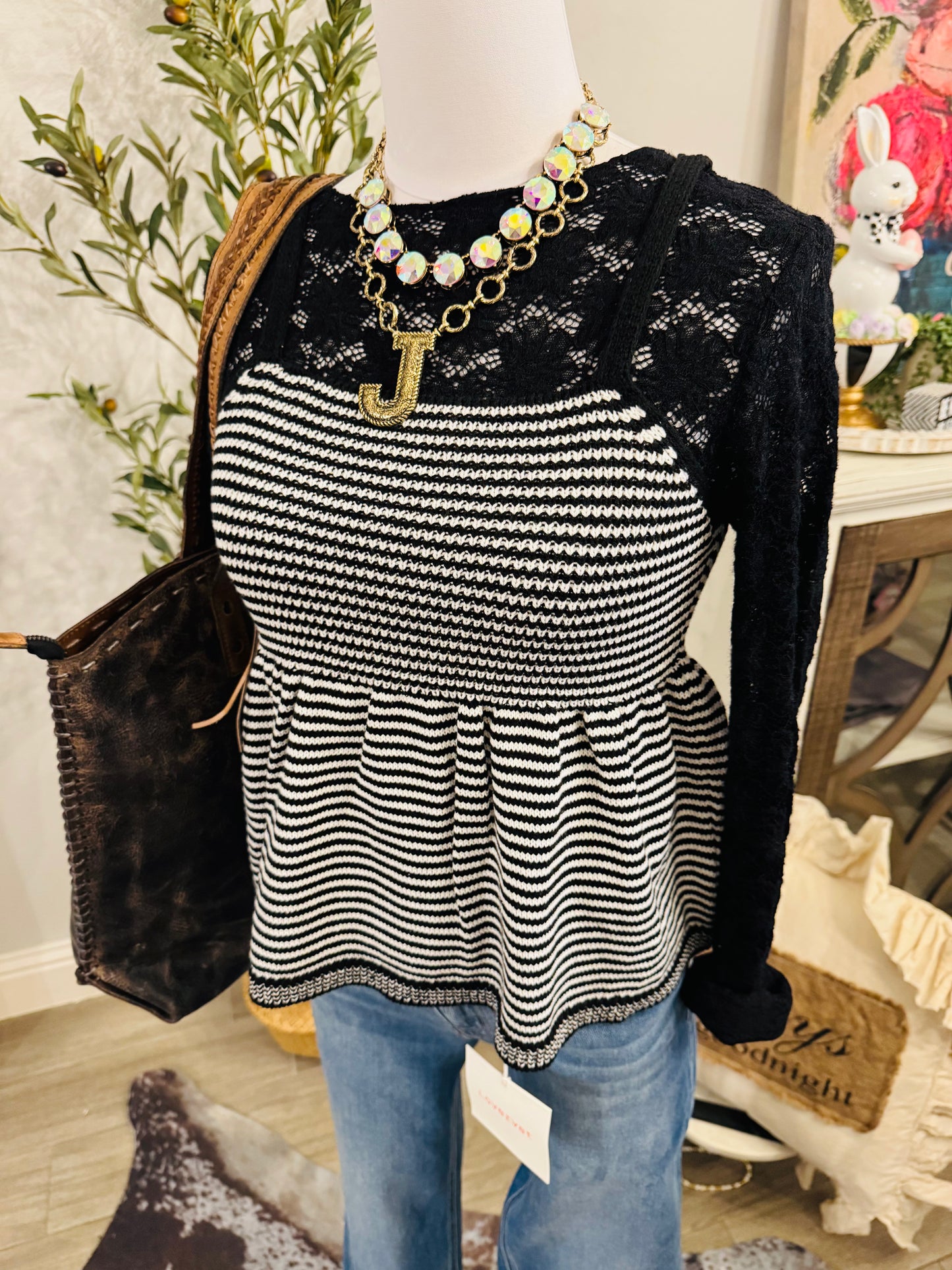 Stripe Knit Babydoll Sweater Cami