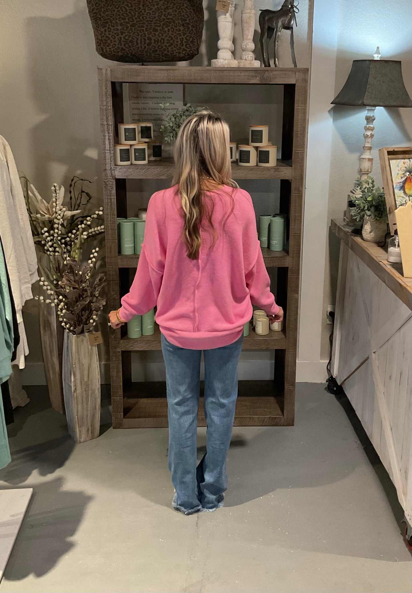 Brushed Melange Drop Shoulder Over Sized Sweater in Candy Pink