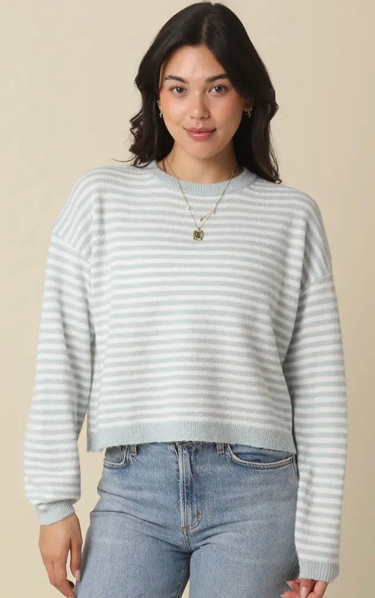 Haley Light Green Stripe Knit Sweater