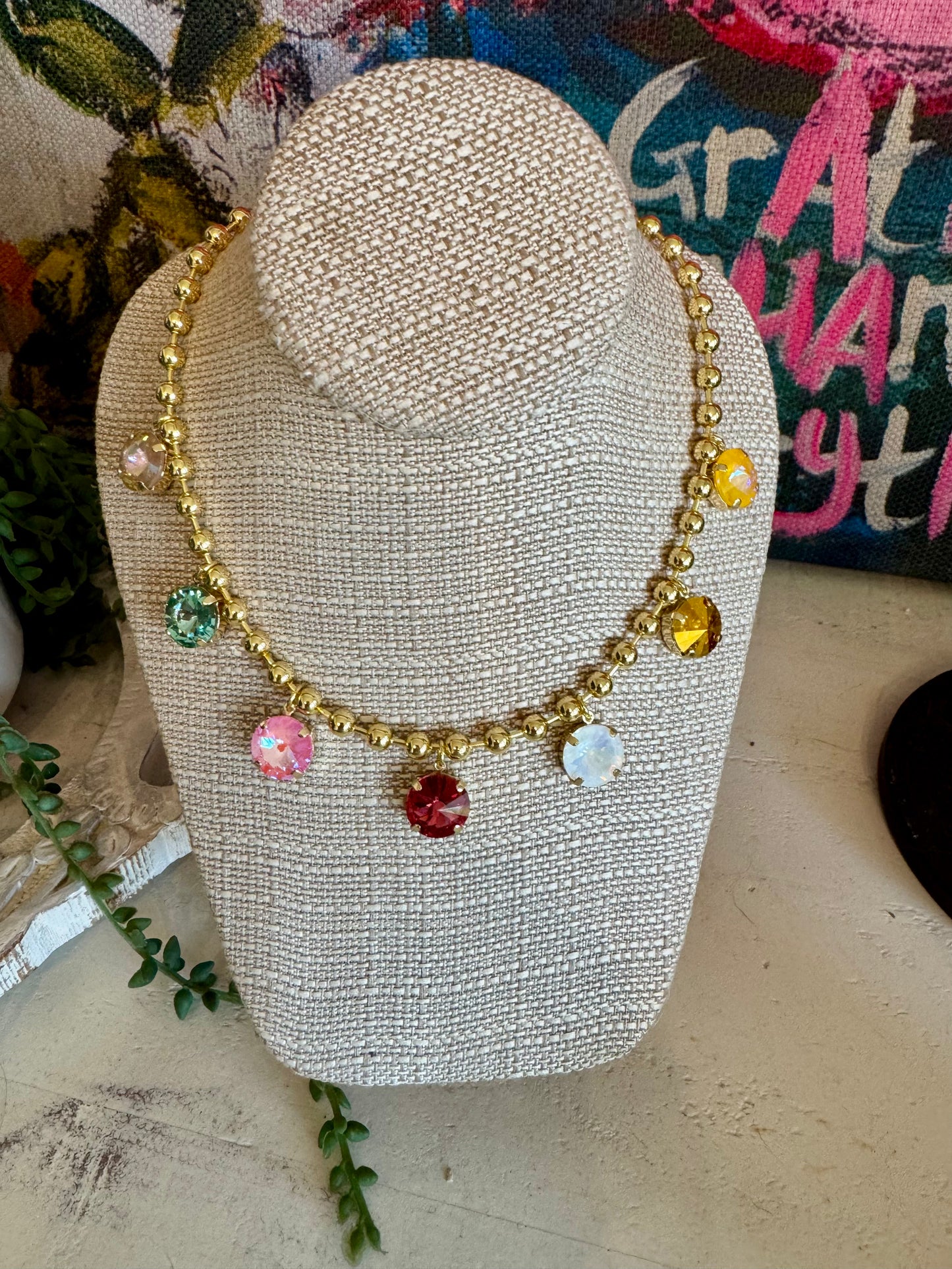 Multi Crystal 17” Necklace with 2” Extender