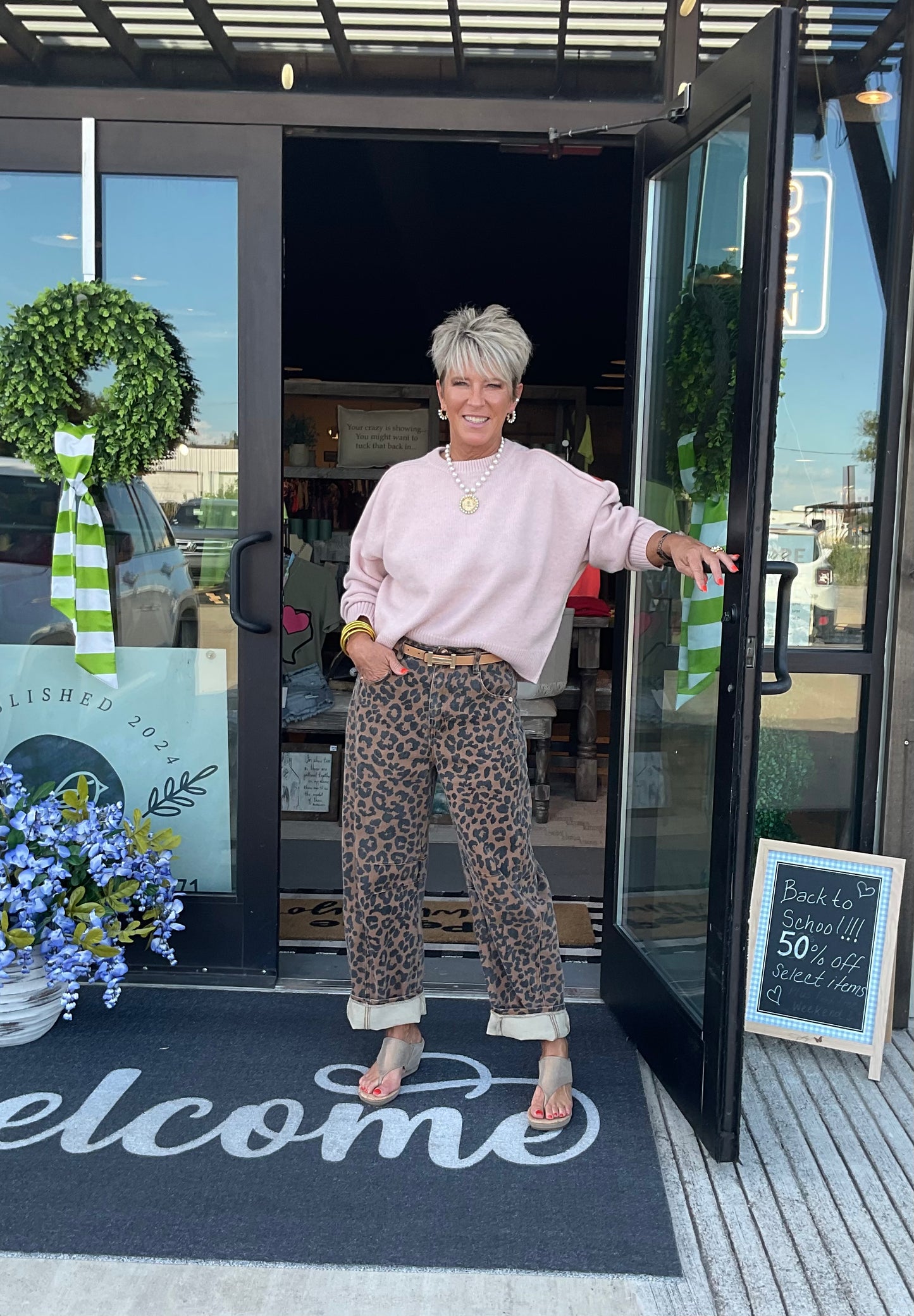 EN33 Leopard Print Barrel Jeans
