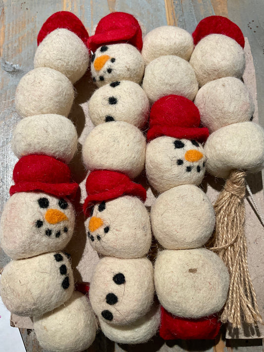 Wool Felt Snowman Garland with Jute Tassels