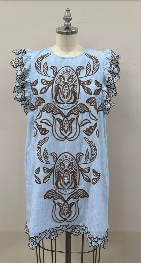 THML Flutter Sleeves Embroidery Detail Dress