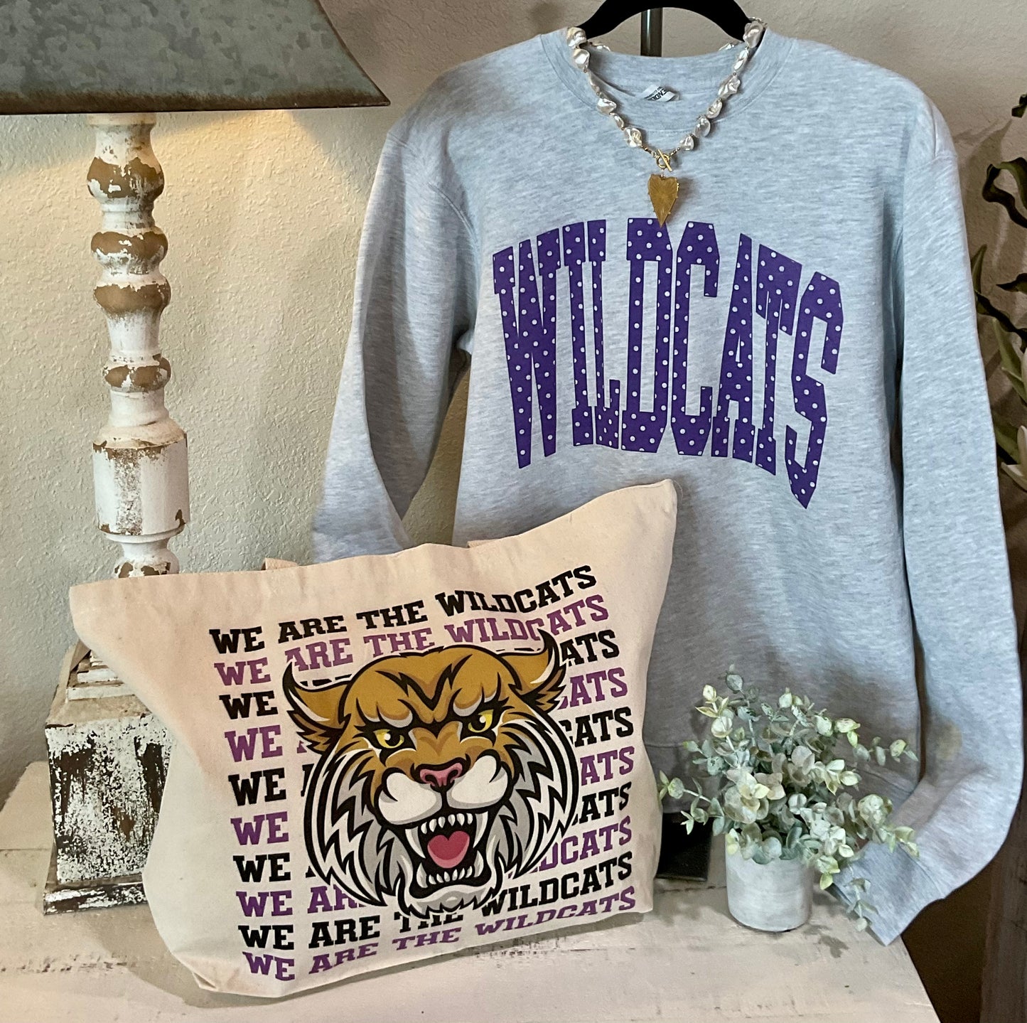 Heather Grey and Purple Polka Dot Sweatshirt