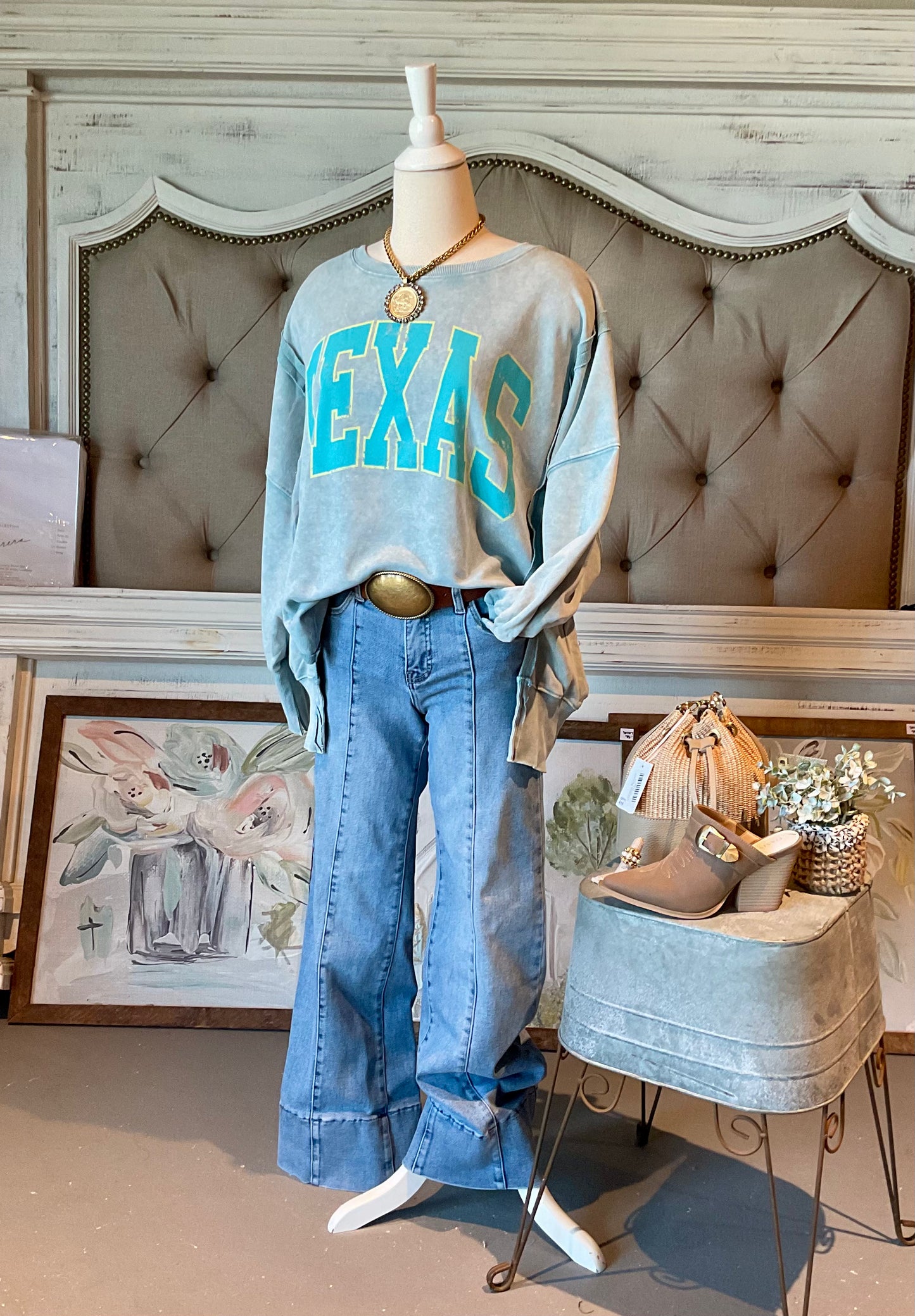 Dusty Blue Snow Washed Texas Oversized Sweatshirt