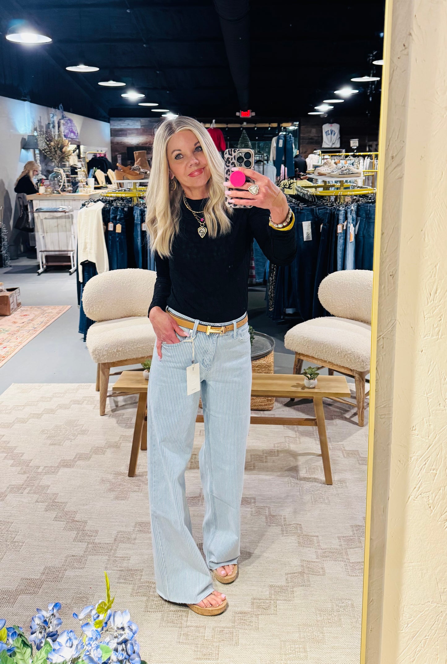 Striped Wide Leg High Rise Jeans by KanCan