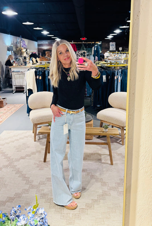 Striped Wide Leg High Rise Jeans by KanCan