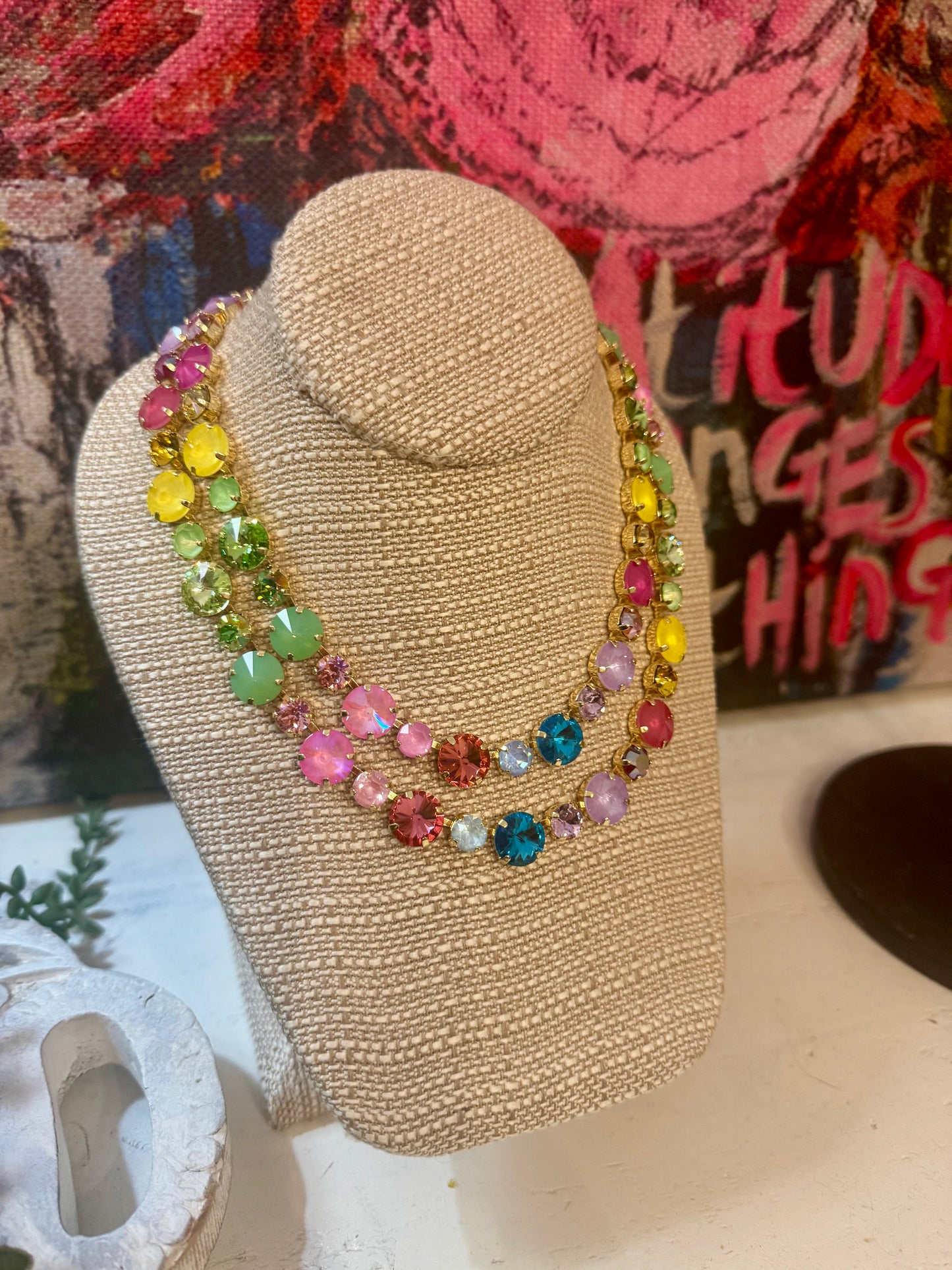 Multi Color Crystal Magnetic Clasp Necklace