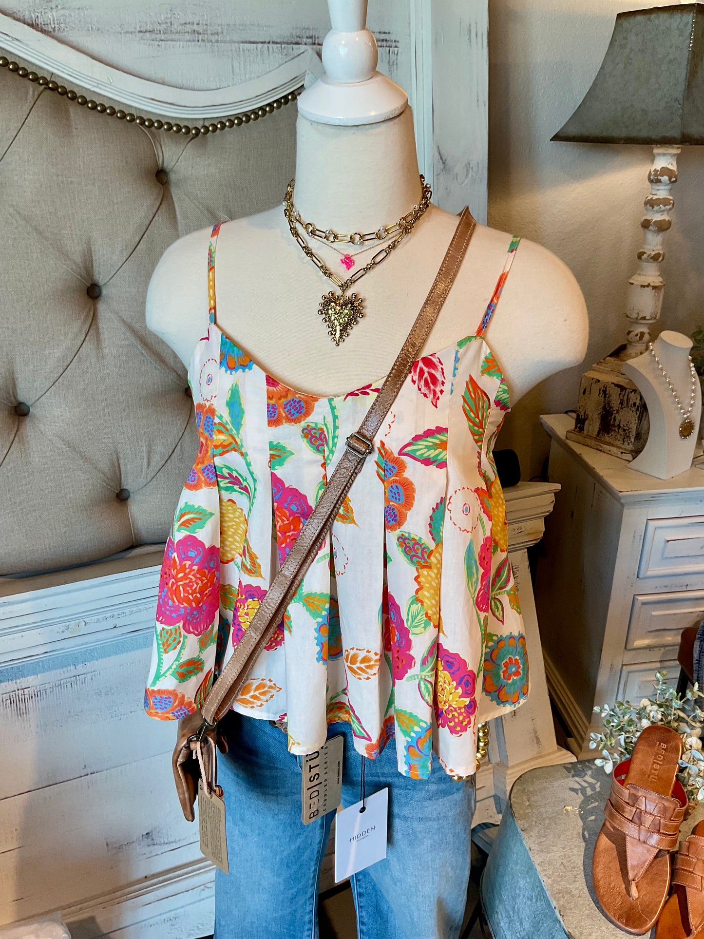 Floral Adjustable Straps Tank Top by THML