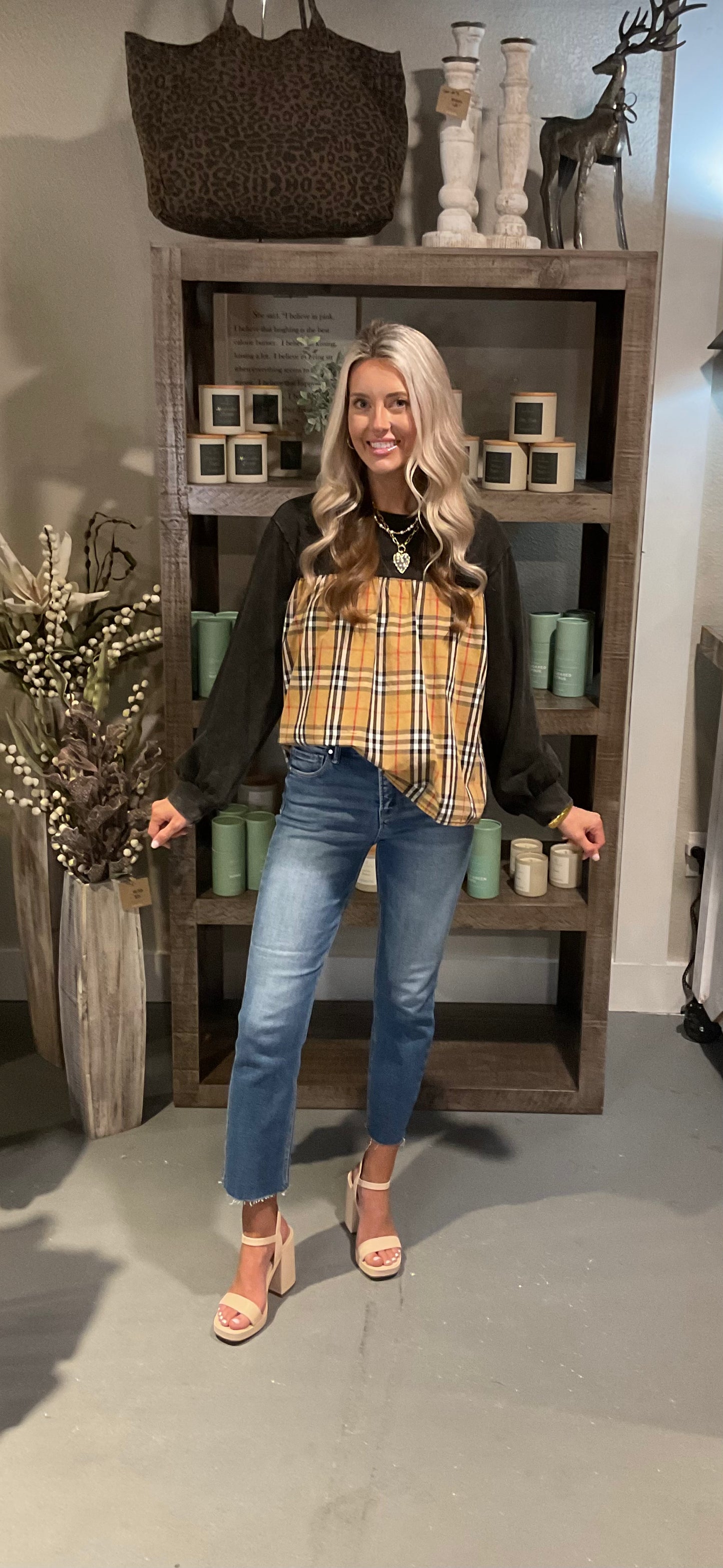 Solid & Plaid Mix Match Top