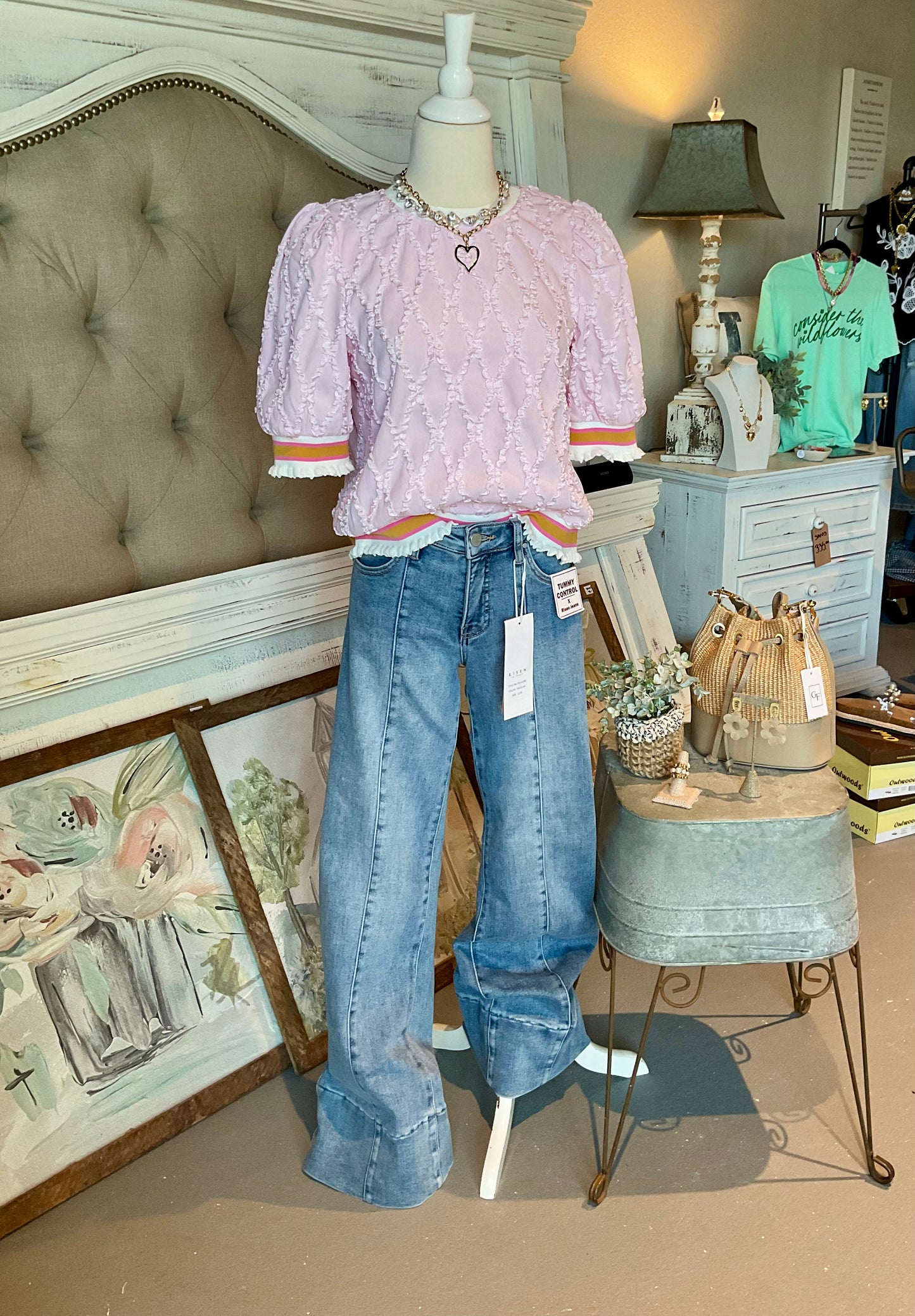 Pink Elastic Band Textured Top