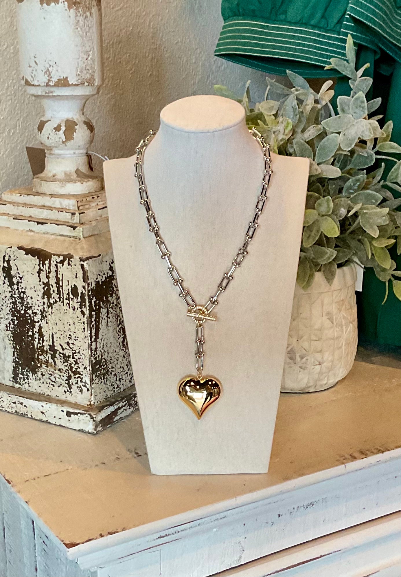 GM02 Silver with Gold Heart Lariat Necklace
