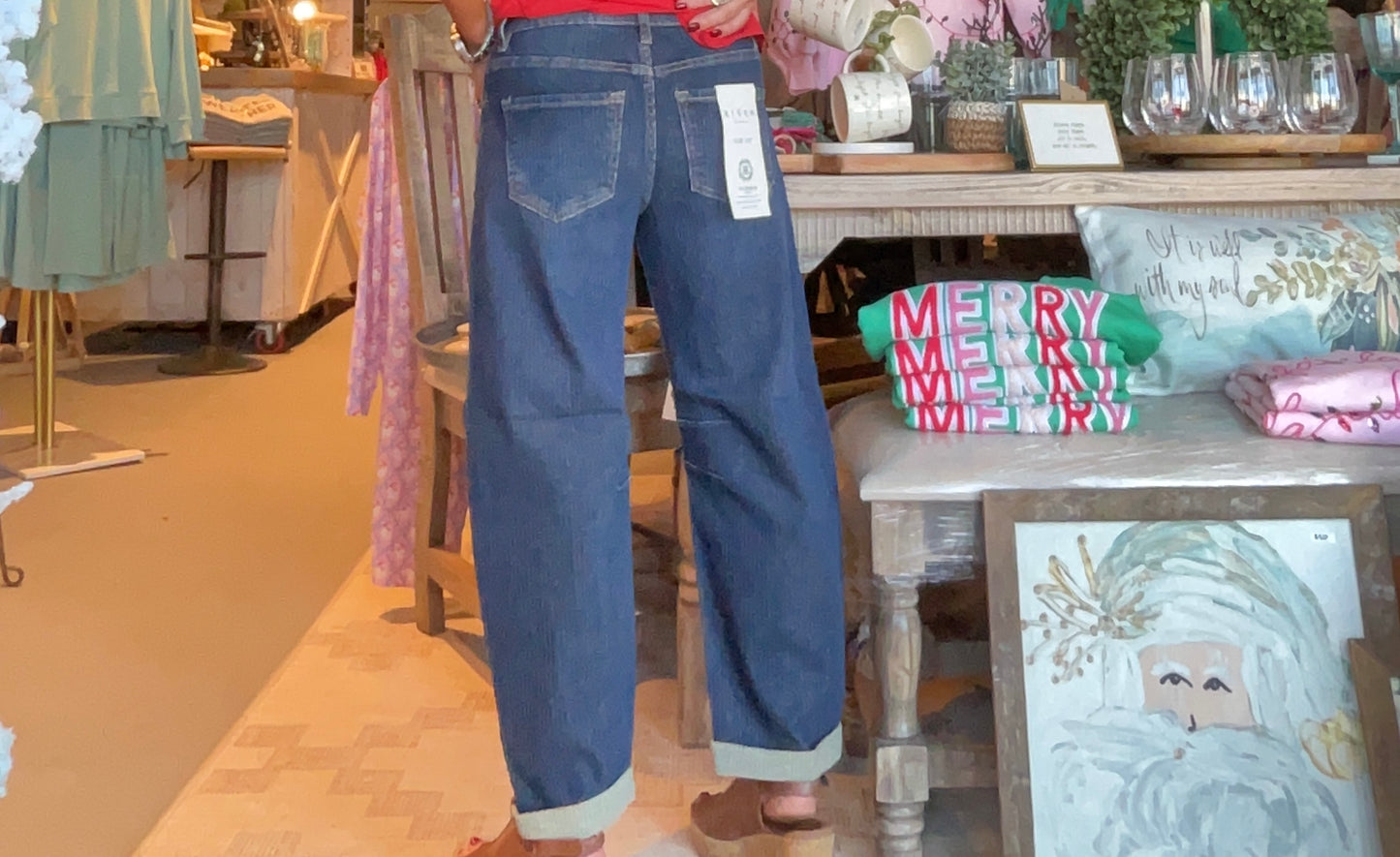 Slouchy Crop Barrel Textured Jeans