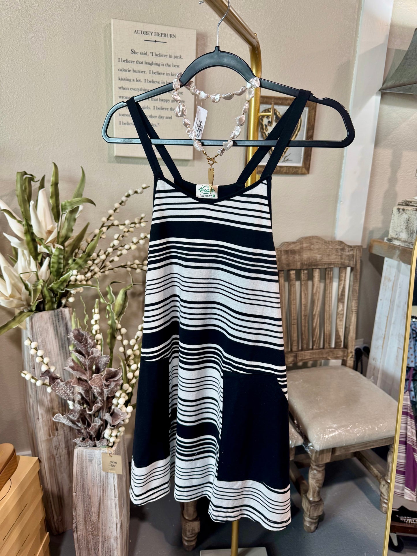 Black Striped Knit Mini Dress