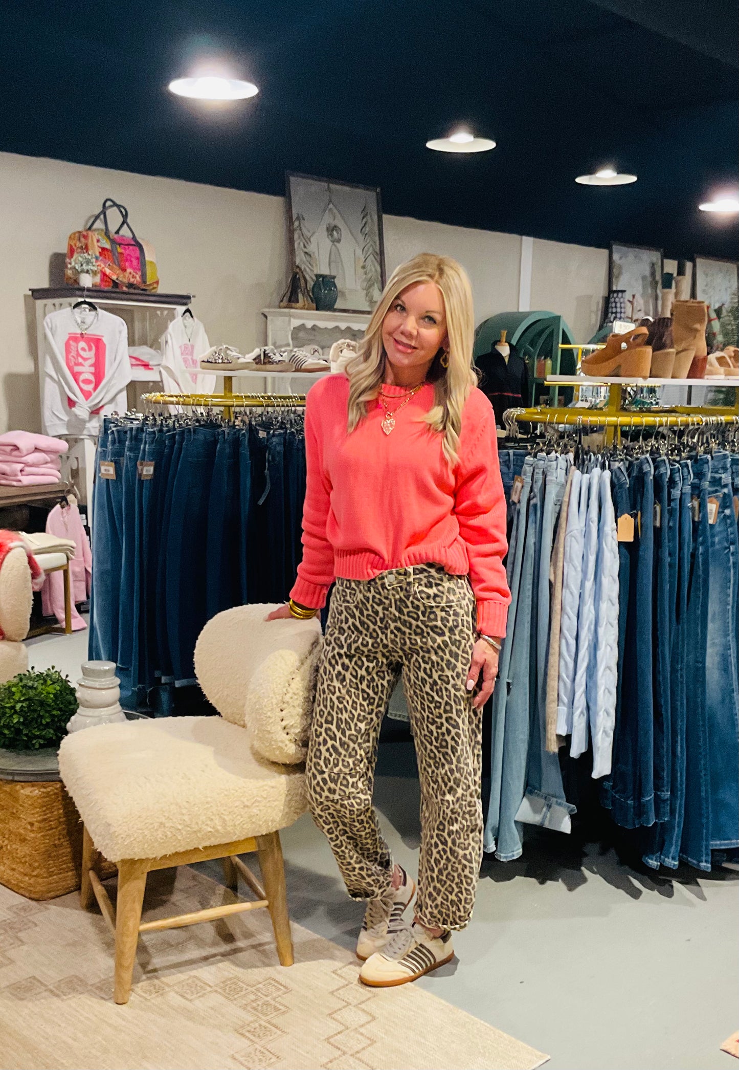 LEOPARD High Rise Leopard Print Barrel Jeans