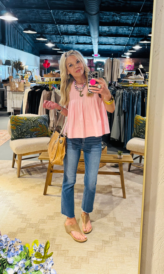 Pleated Detail High Low Sleeveless Top in Baby Pink