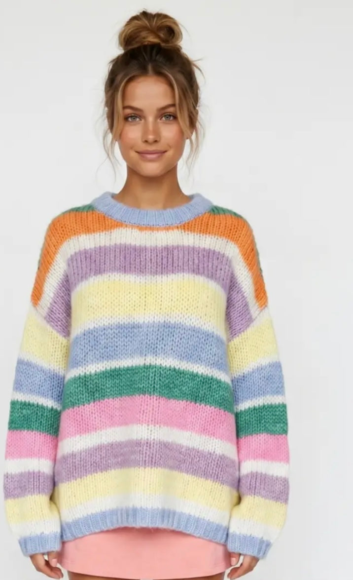 Multi Color Stripe Oversized Sweater