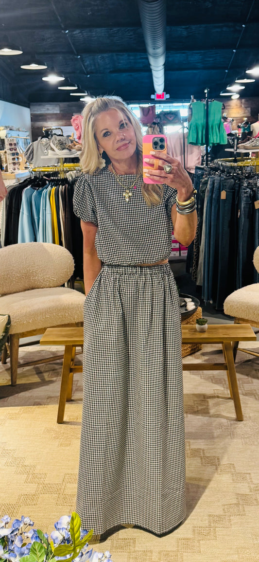 Cropped Gingham Puff Sleeve Top & Maxi Skirt Set