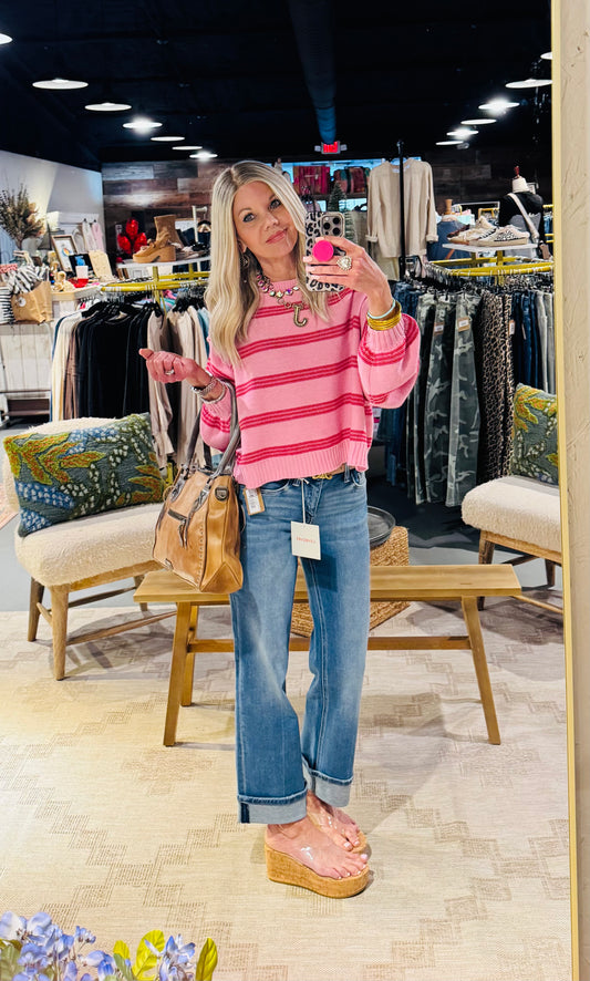 Pink and Red Striped Sweater