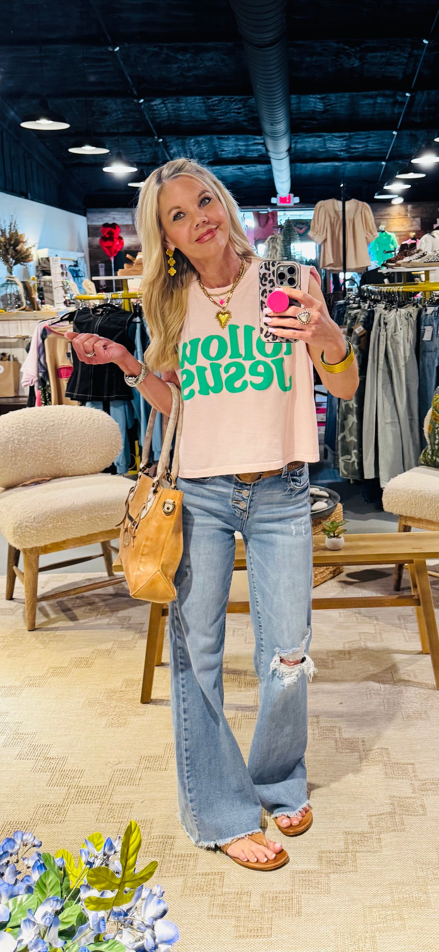 Follow Jesus Pink Puff Tank
