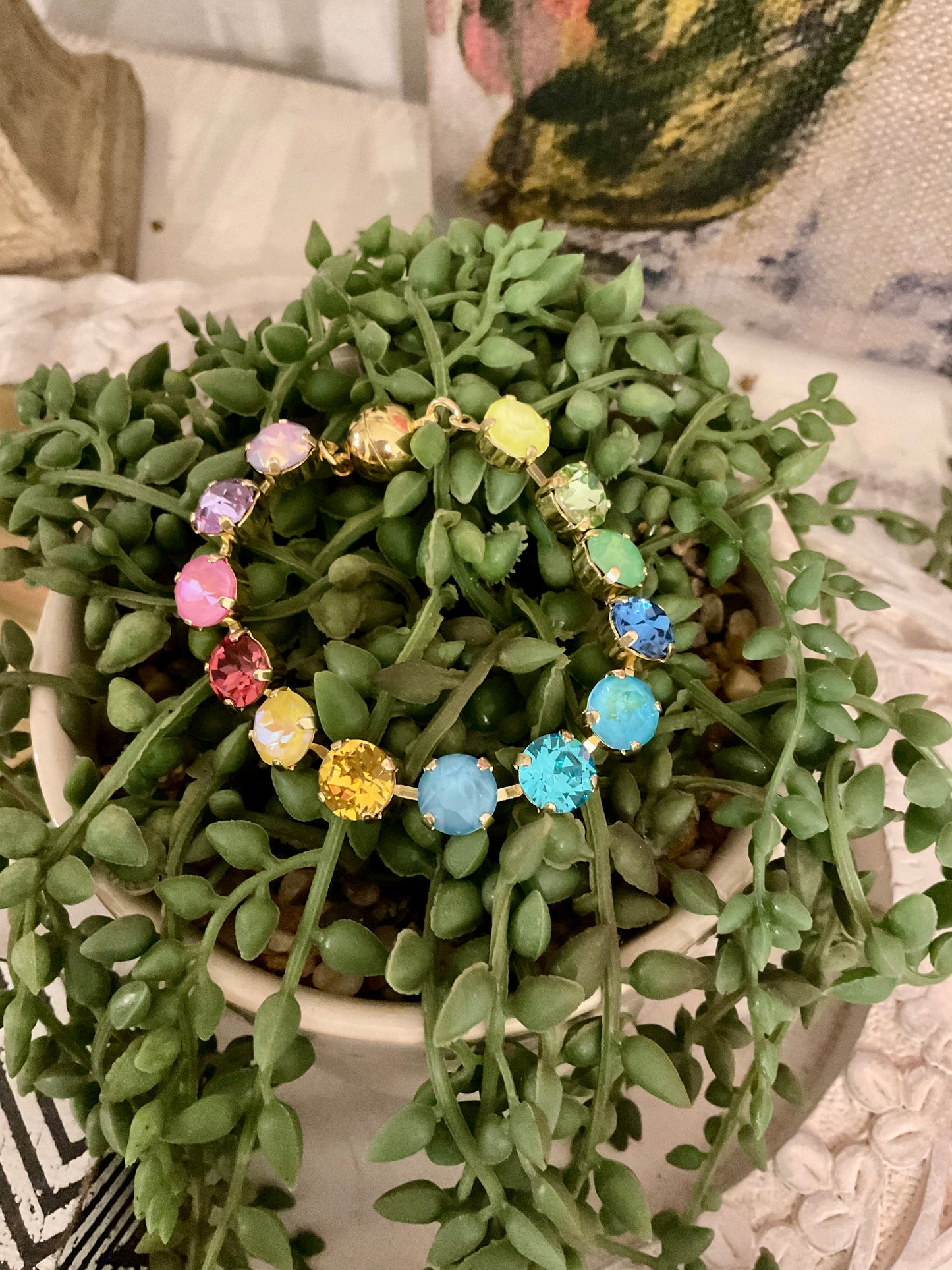 Multi Color 7 1/2” Crystal Bracelet with Magnetic Clasp