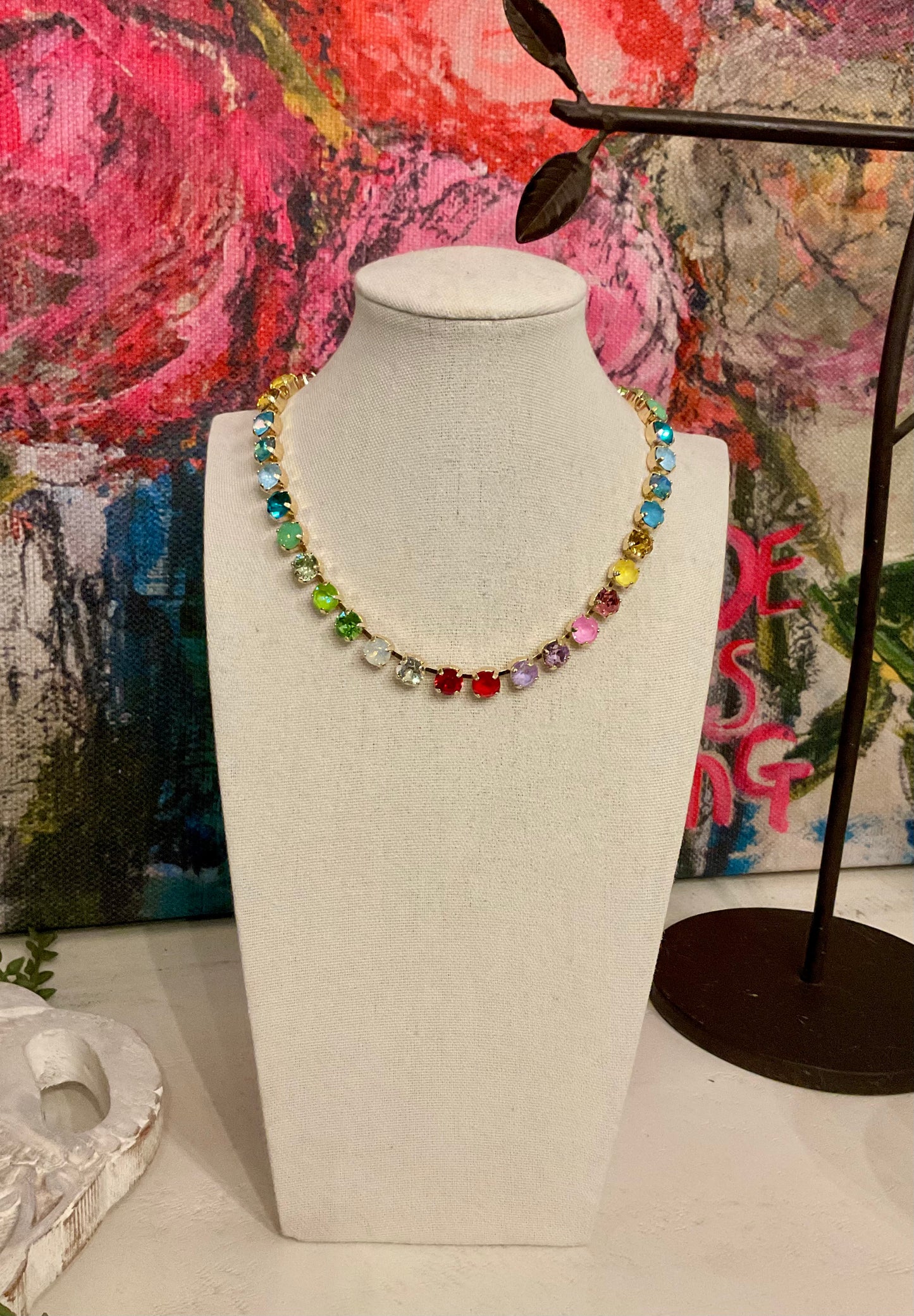 Multi Color 15” Crystal Necklace with 2” Extender