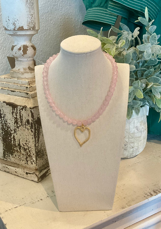 Light Pink 8mm Gemstone with Gold Heart