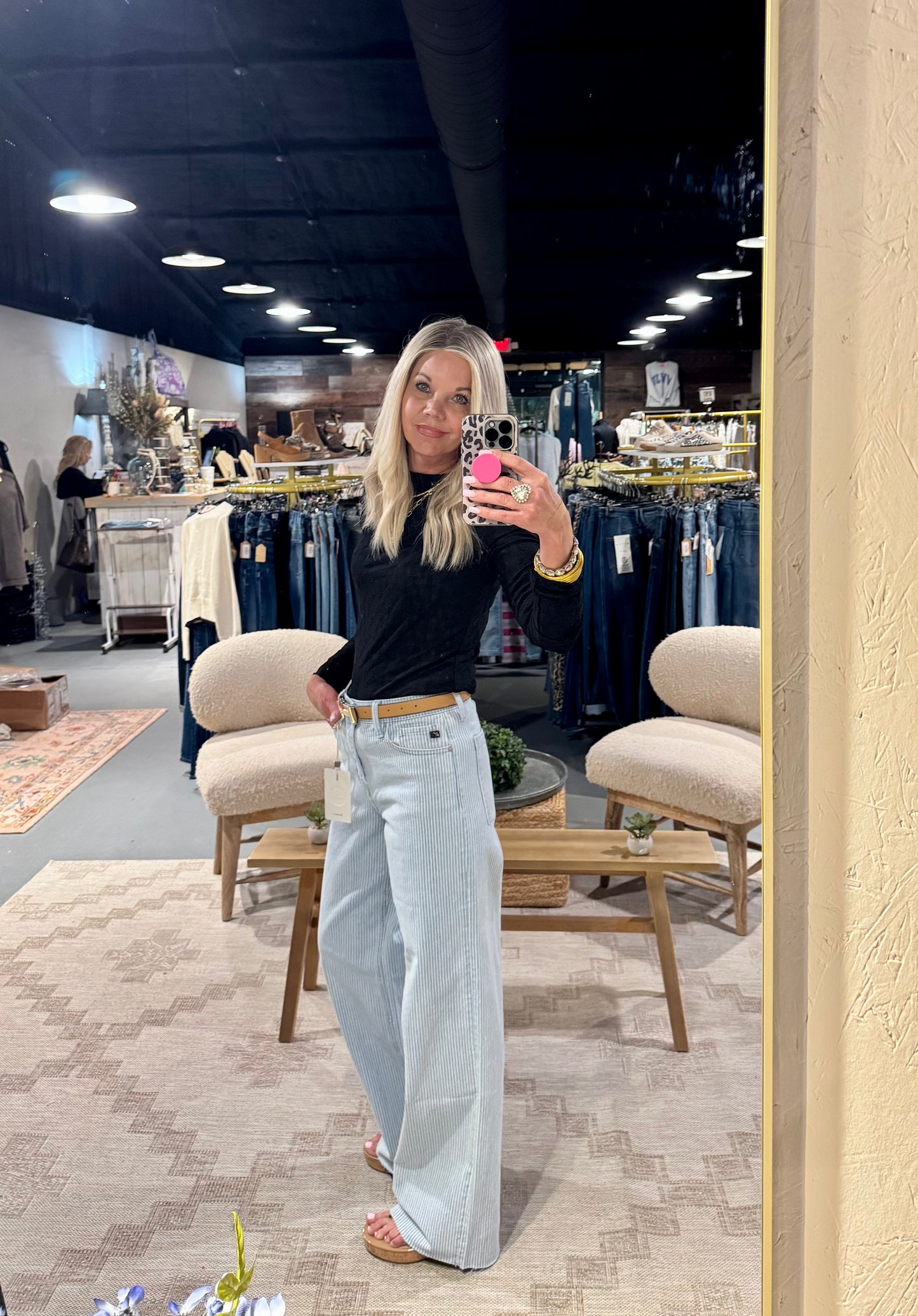 Striped Wide Leg High Rise Jeans by KanCan