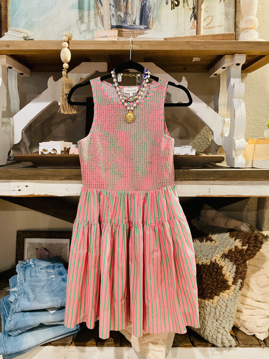 Pink/Green Smocked Dress