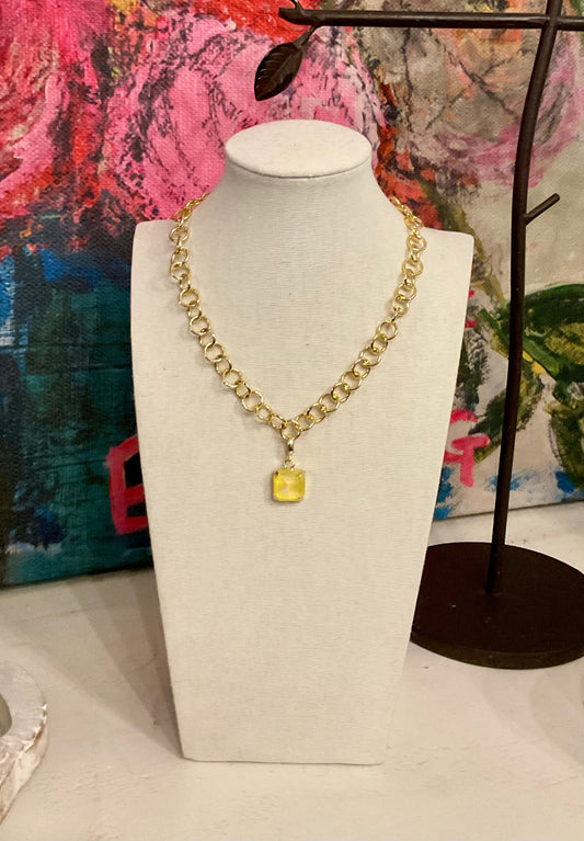 Square Yellow Crystal Pendant Only