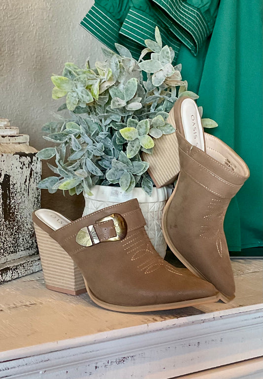 The Dixie|Taupe Western Inspired Mule