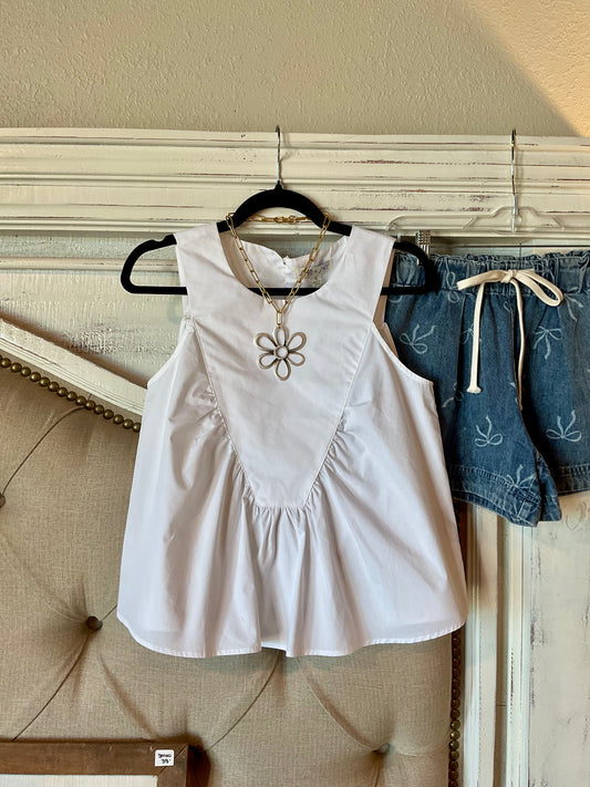 Sleeveless Ruffle Detail Top in White