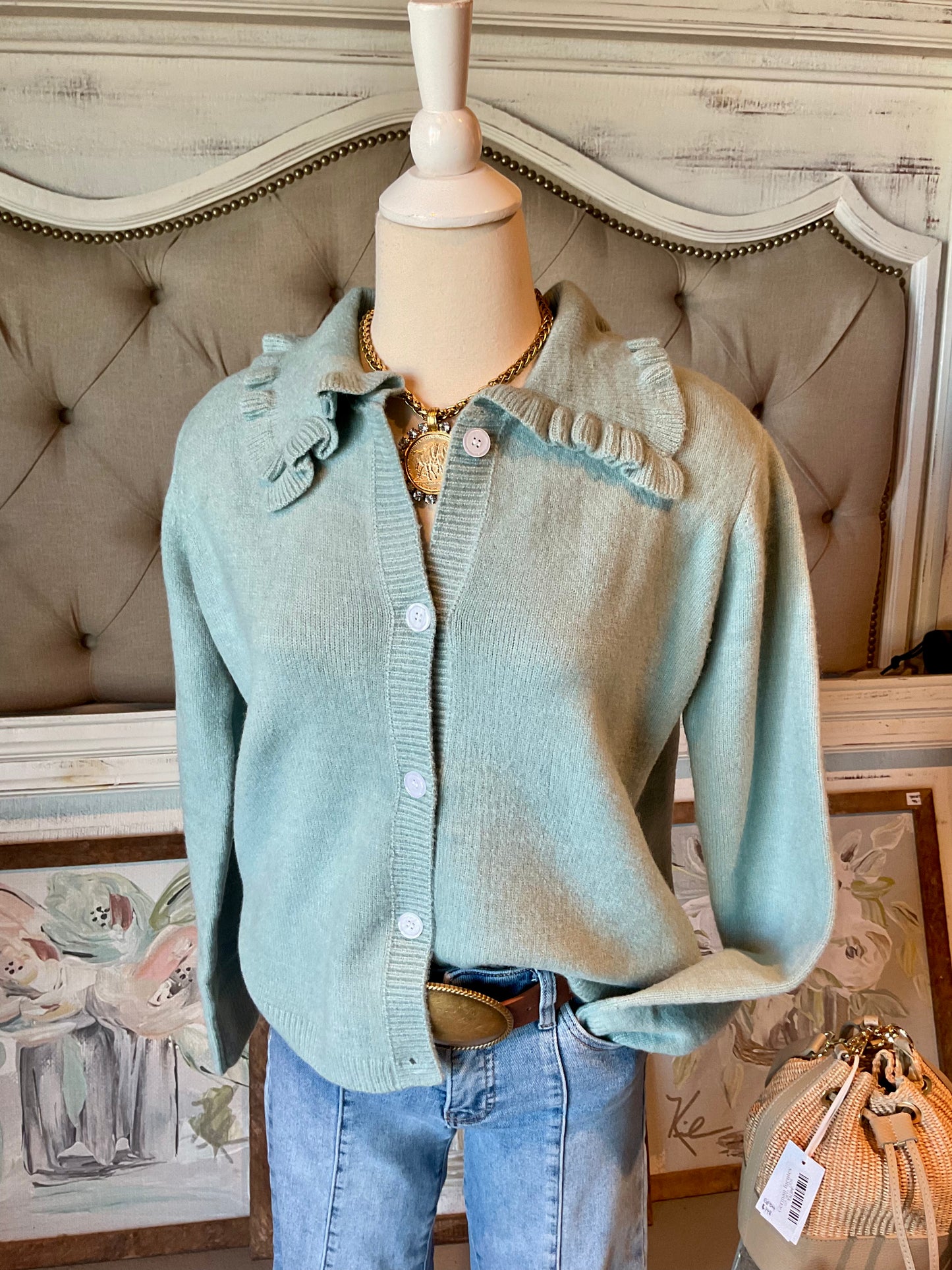 WL18 Mint Peter Pan Collared Button-Up Sweater Cardigan