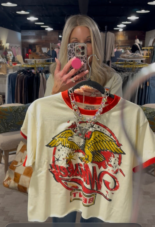 Whiskey Bent Ringer Mom Crop Tee