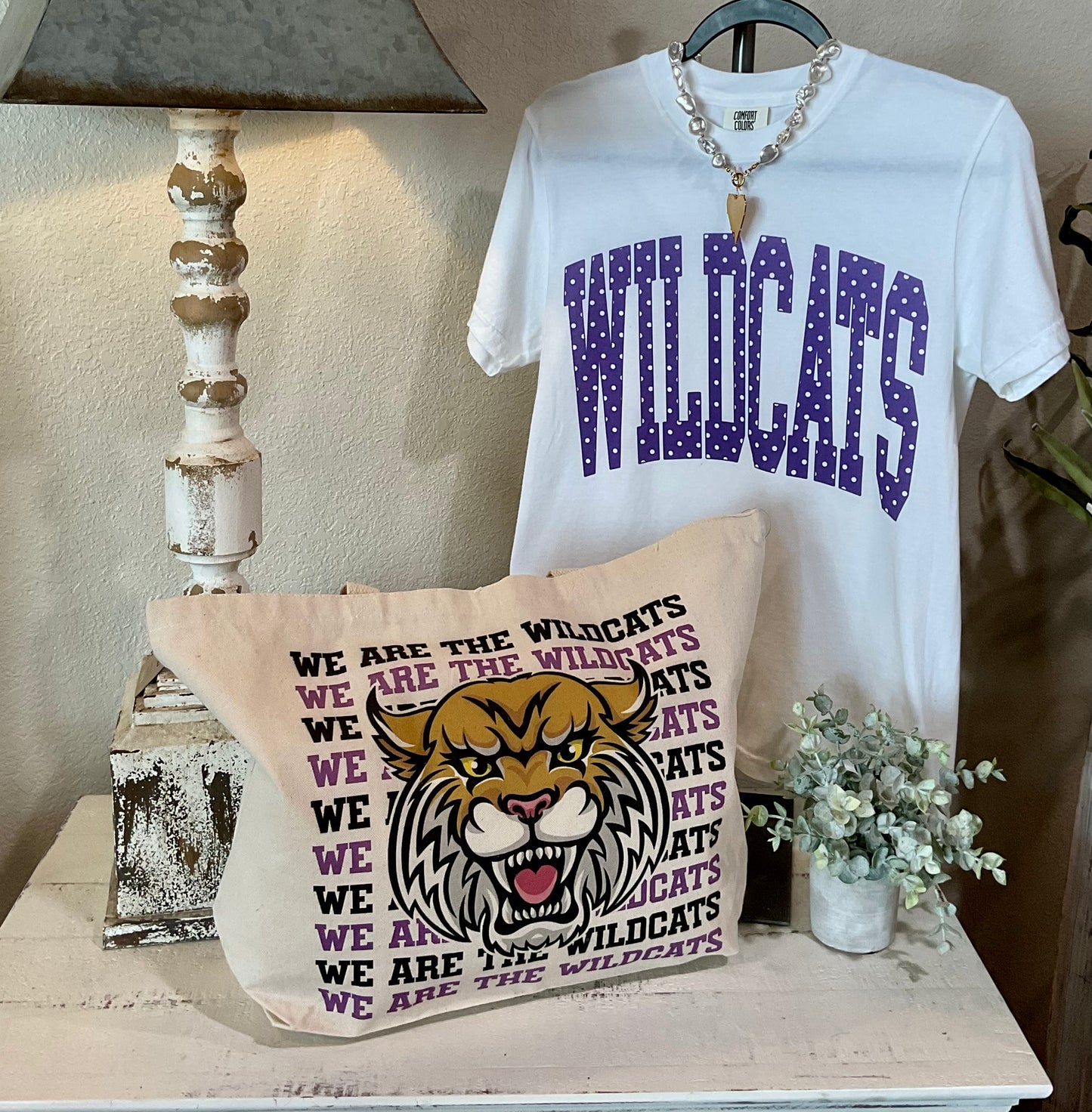 White and Purple Polka Dot Wildcats T-Shirt