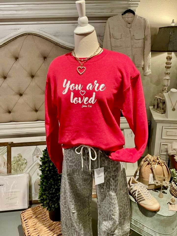You Are Loved Heathered Red Sweatshirt