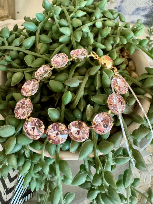 7” Pink Crystal Magnetic Clasp Bracelet