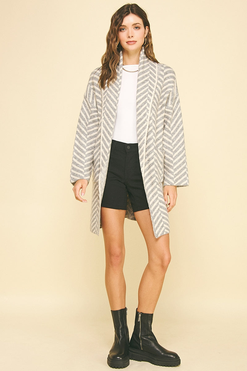 Diagonal Stripe Cardigan in Grey