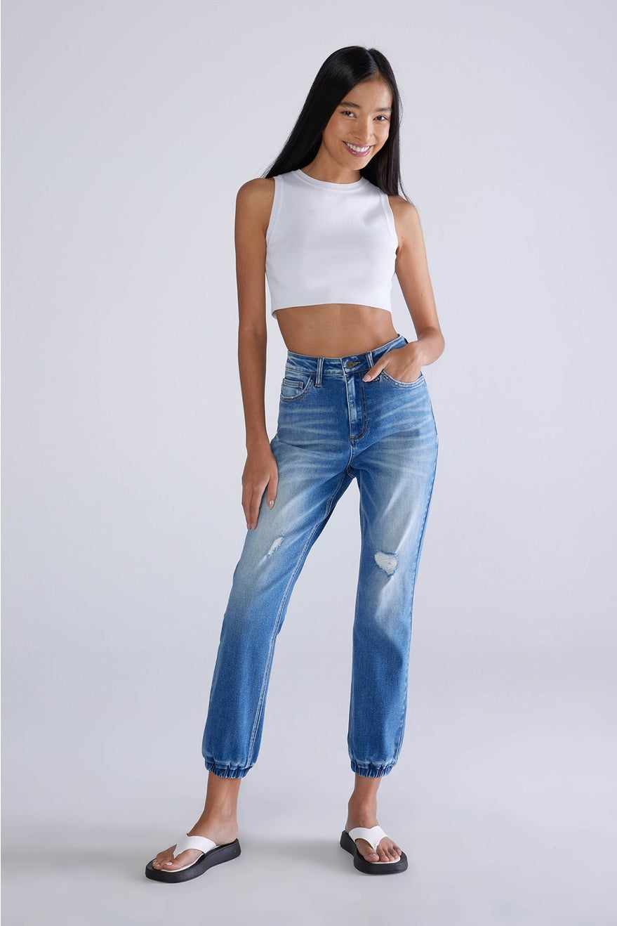 Medium High Rise Distress Jogger Jean