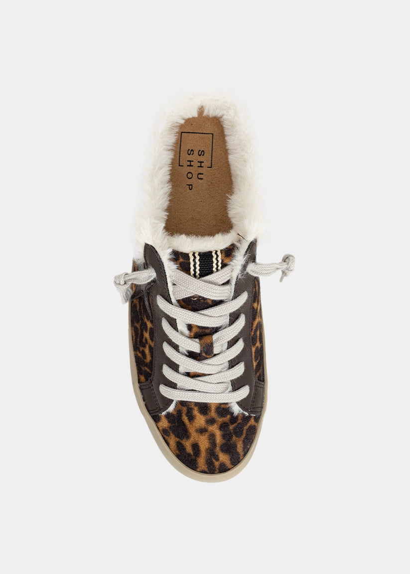 Leopard Print Pinah Slip-On Sneakers with Faux Fur Lining