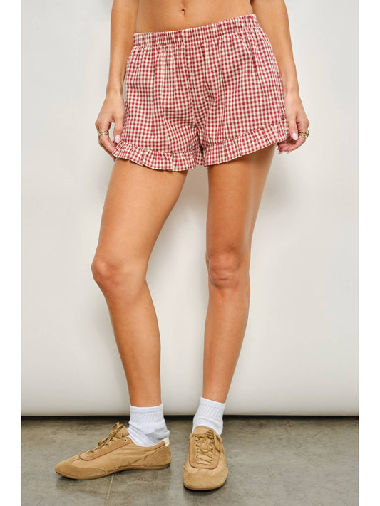 Brown Frill Gingham Shorts